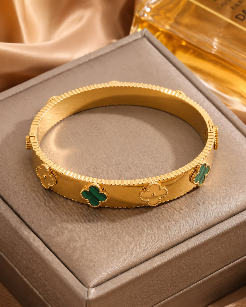 Green Clover Gold Plated Cuff Bracelet