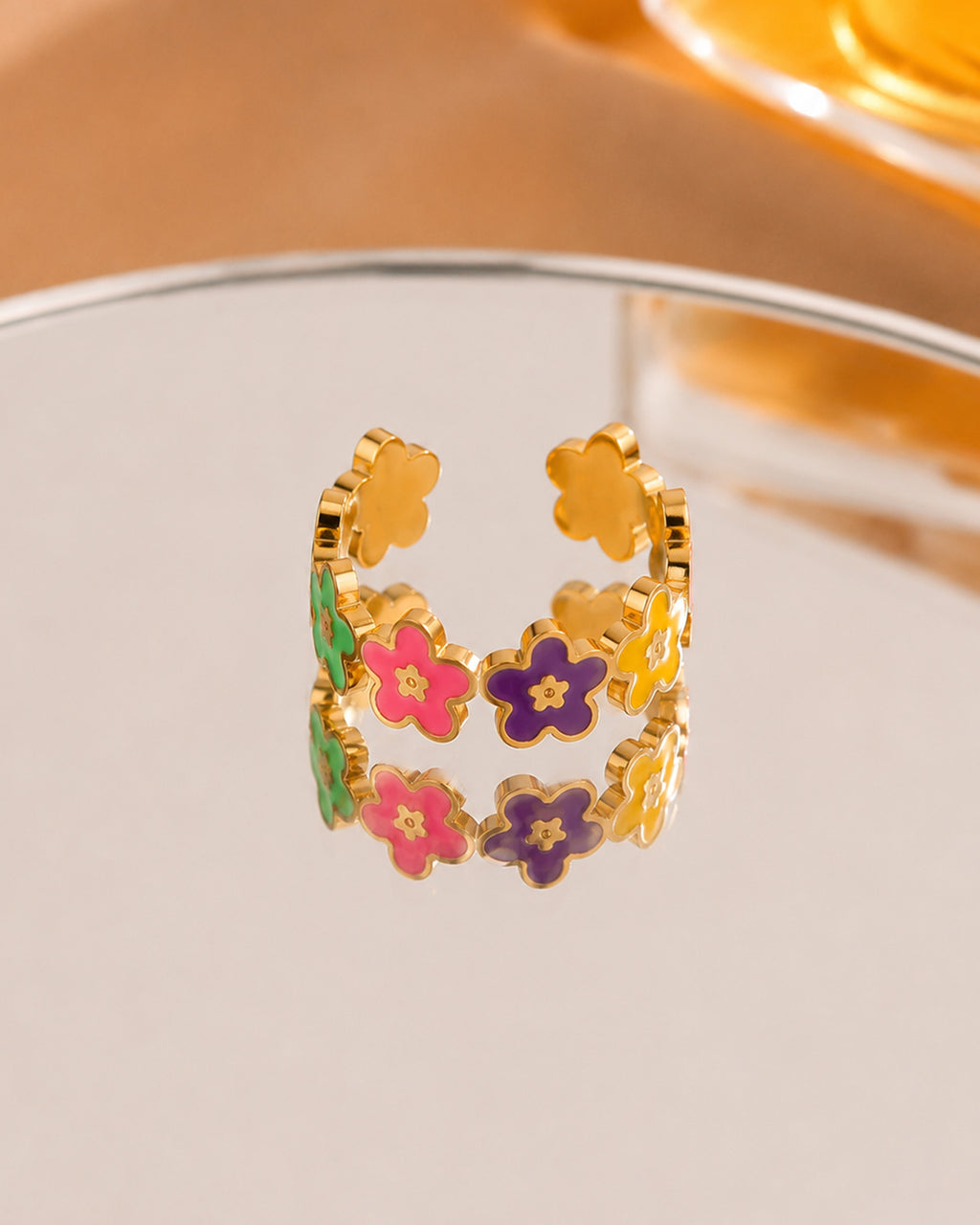Adjustable Colour Bloom Floral Band Ring