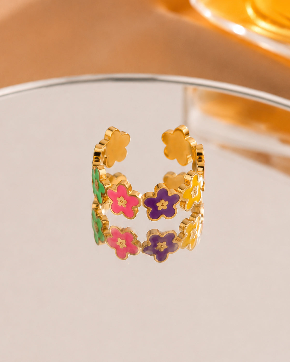 Adjustable Colour Bloom Floral Band Ring