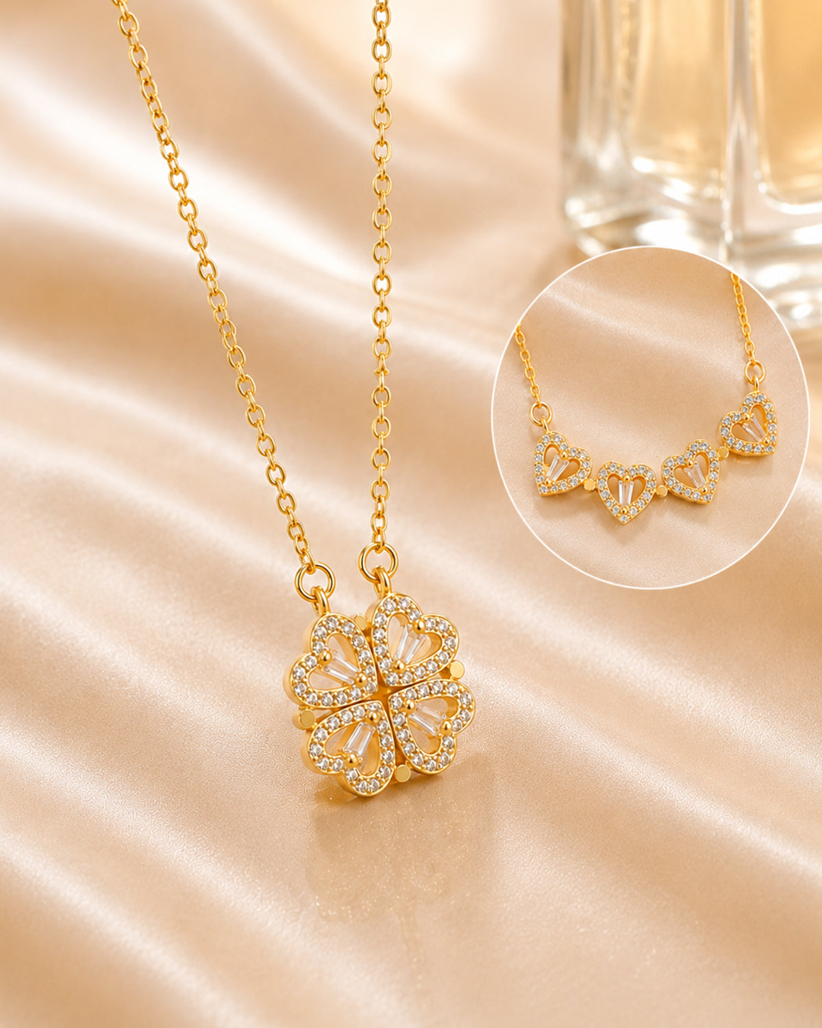 Magnetic Four Heart Clover Pendant Necklace for Women